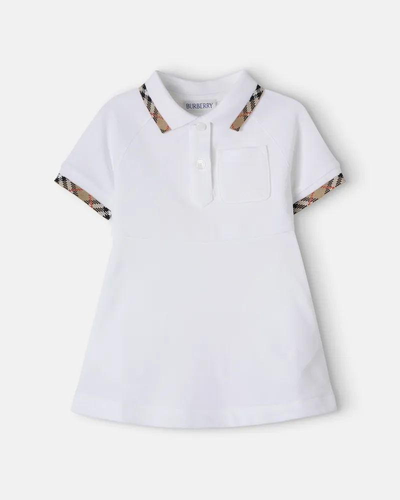 Burberry Baby Burberry Check Polokleid aus Baumwolle Weiß