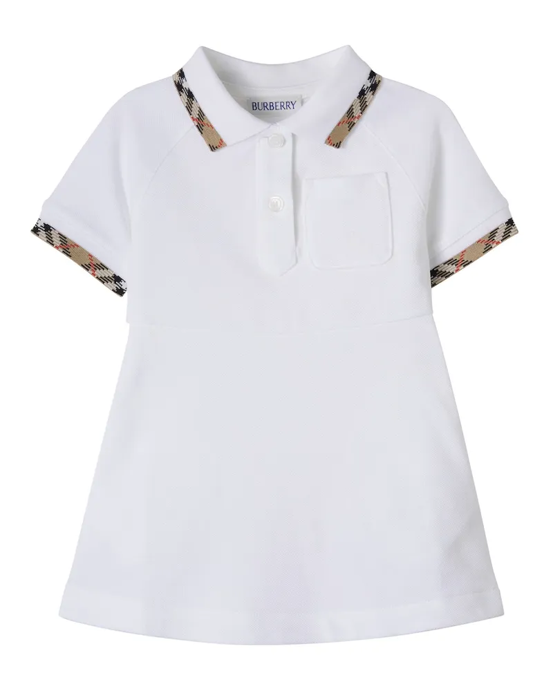 Burberry Baby Burberry Check Polokleid aus Baumwolle Weiß