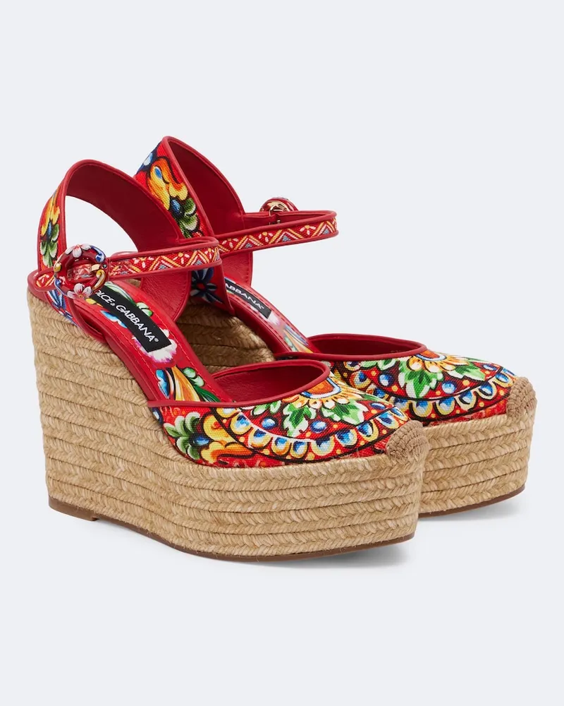 Dolce & Gabbana Espadrille-Wedges Carretto aus Canvas Multicolor