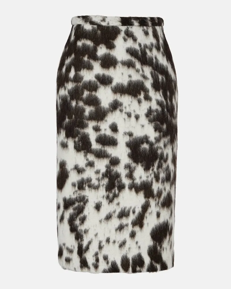 Dries van Noten Bedruckter Midirock aus einem Wollgemisch Braun