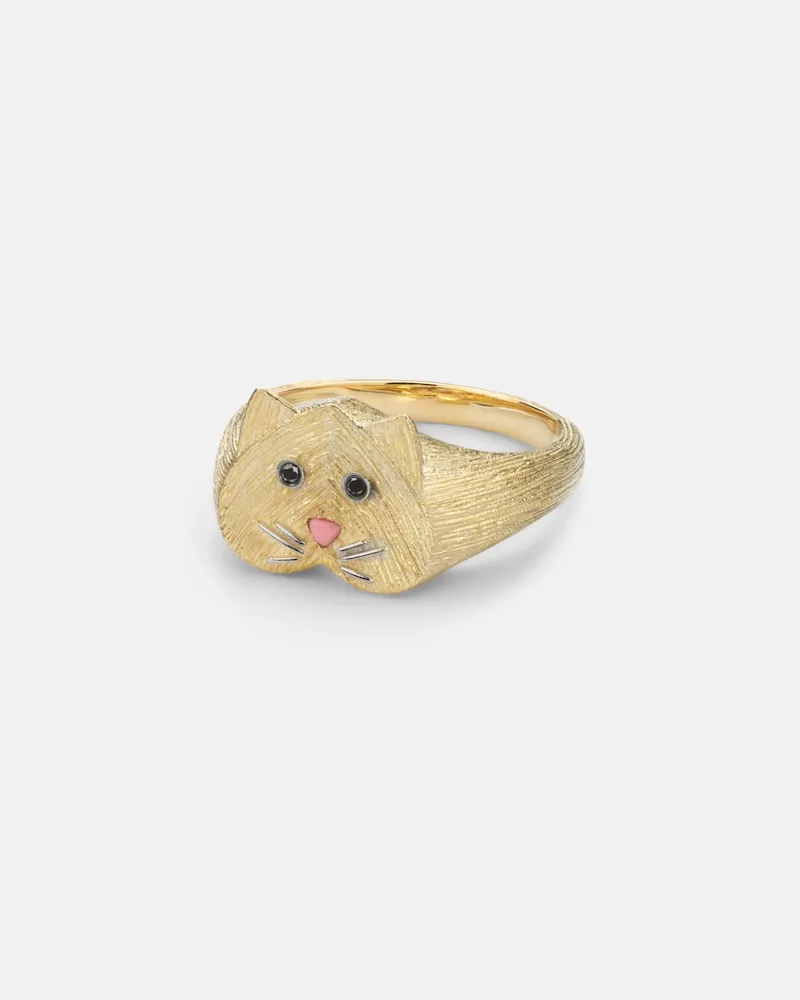 Yvonne Léon Yvonne Léon Ring Chevalière Chaton Mini aus 9kt Gelbgold mit Diamanten Gold