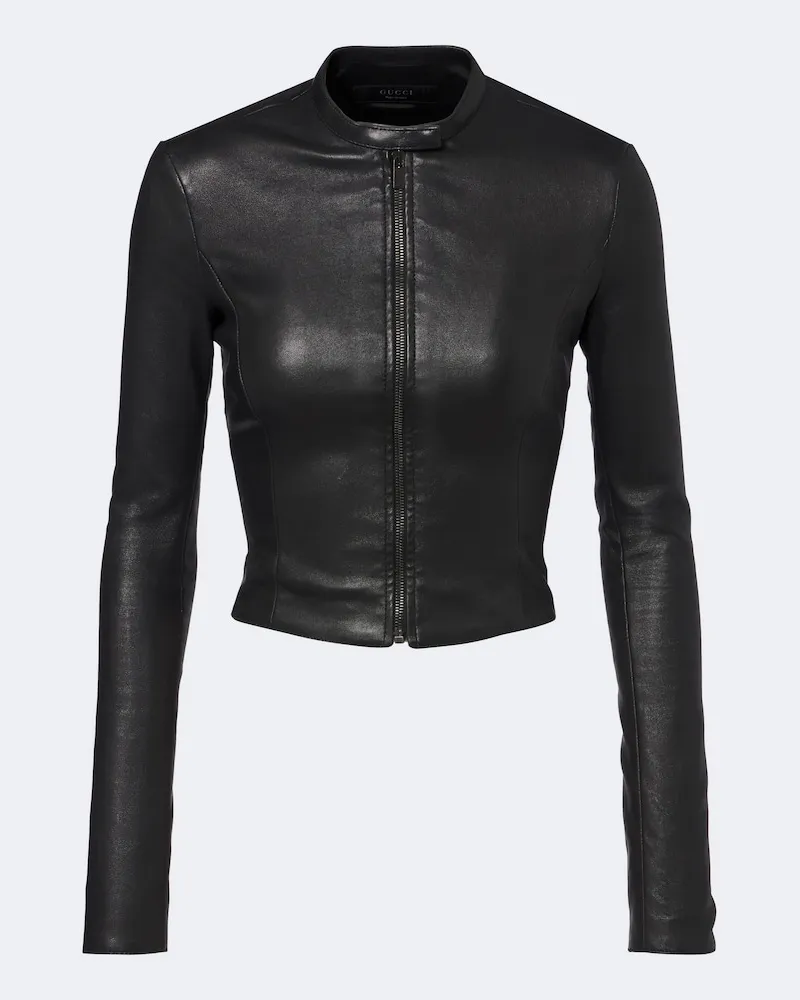 Gucci Cropped Jacke aus Leder Schwarz