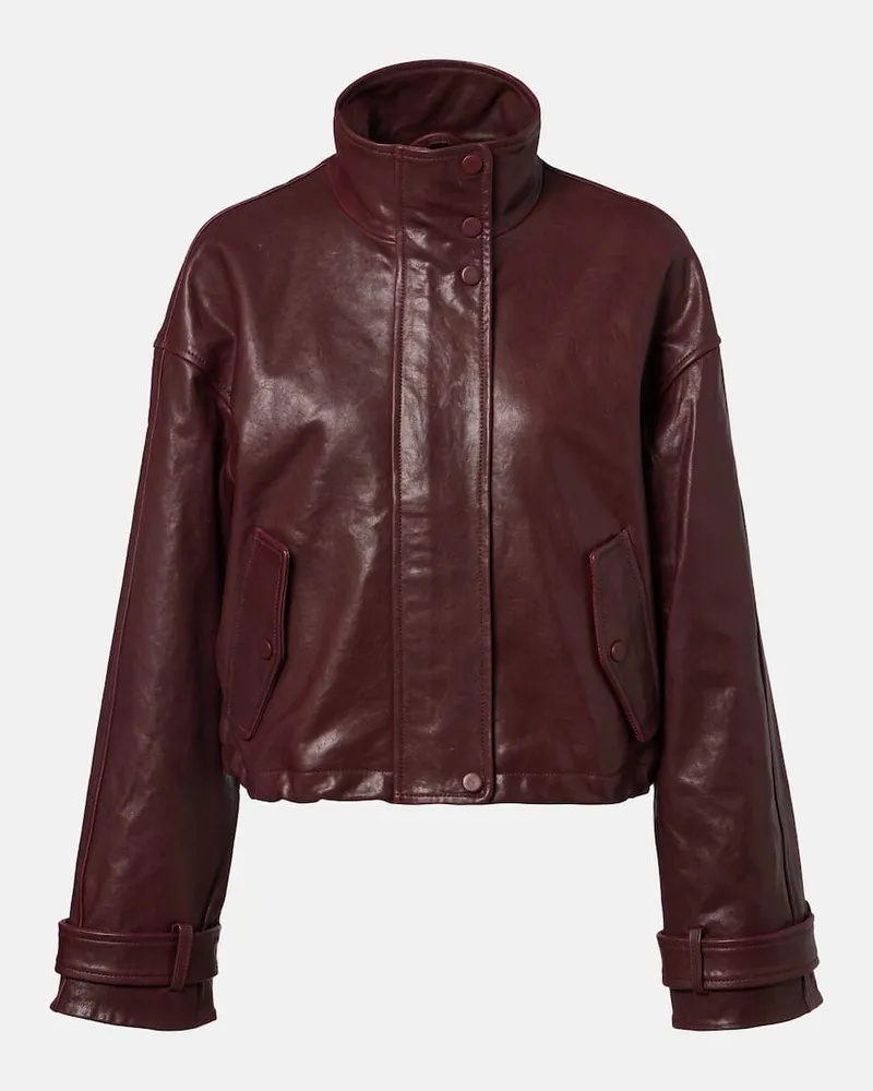 Veronica Beard Cropped-Lederjacke Bateman Burgunderrot