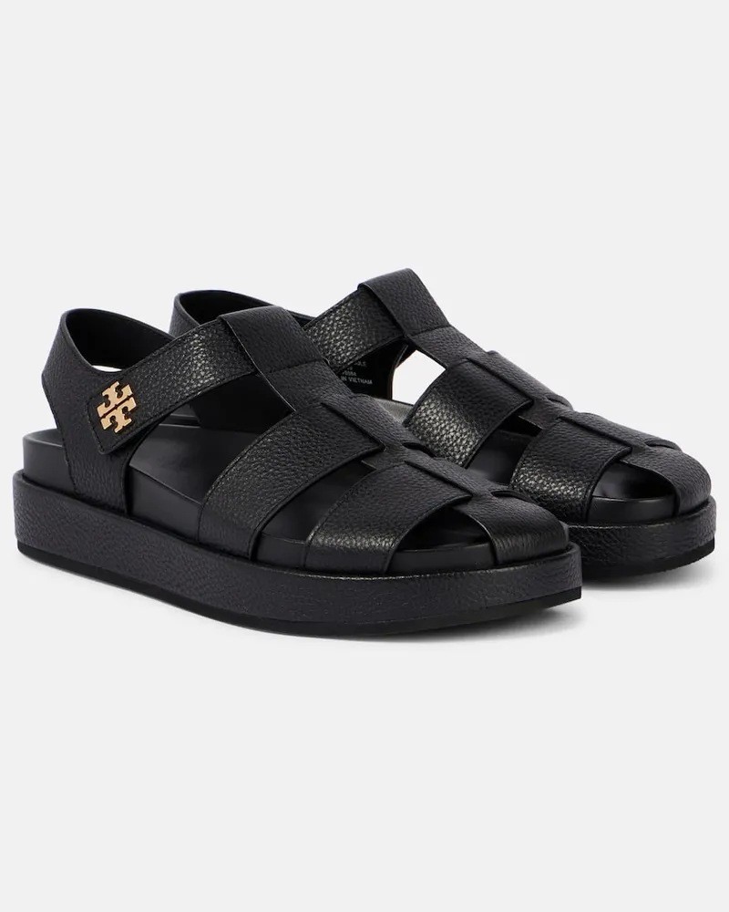 Tory Burch Sandalen Double T aus Leder Schwarz