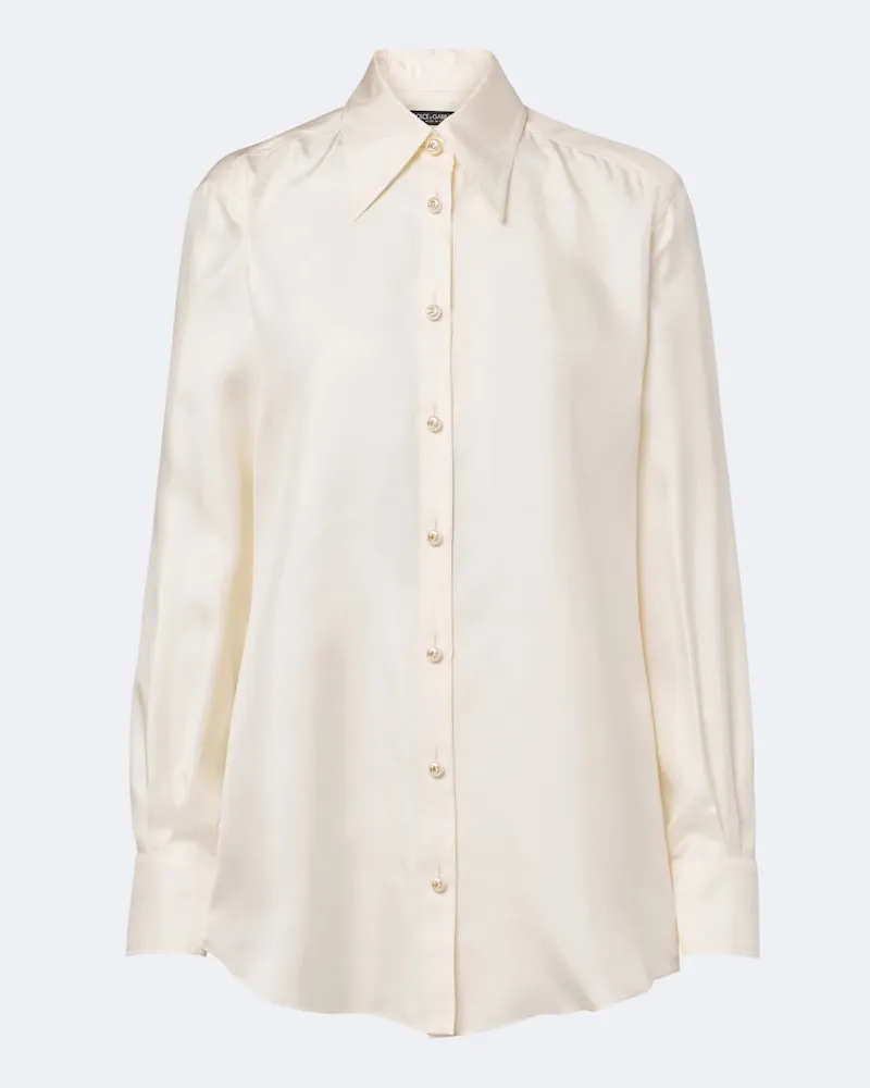 Dolce & Gabbana Hemd DG aus Seidensatin Beige