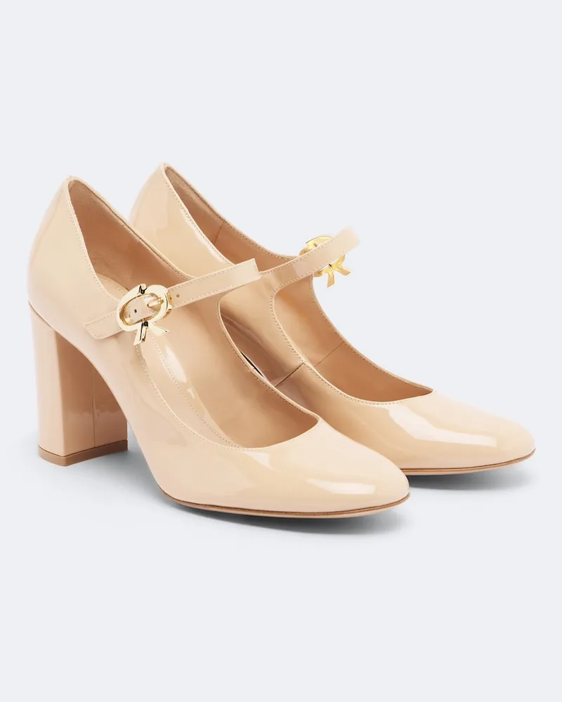 Gianvito Rossi Mary-Jane-Pumps Mary Ribbon aus Lackleder Beige