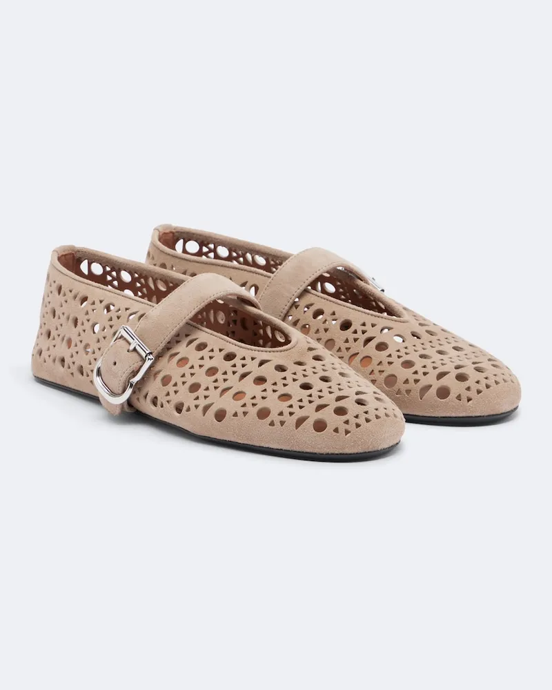 Alaïa Alaïa Mary-Jane-Ballerinas Vienne aus Veloursleder Beige