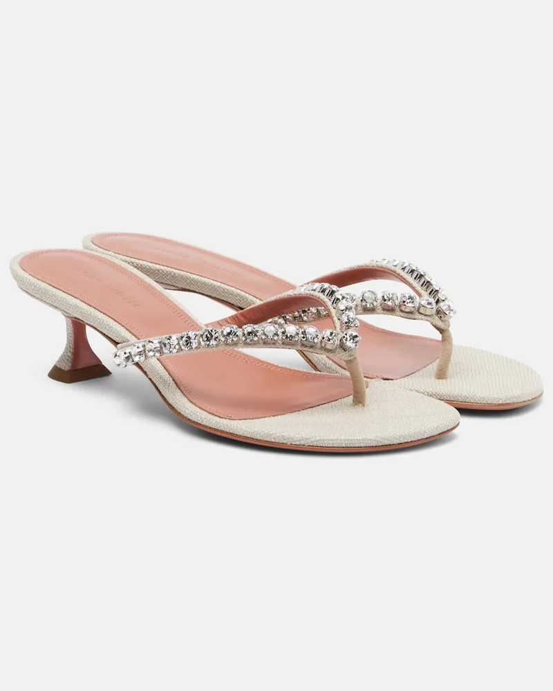 Amina Muaddi Sandalen Gigi aus Canvas mit Kristallen Beige