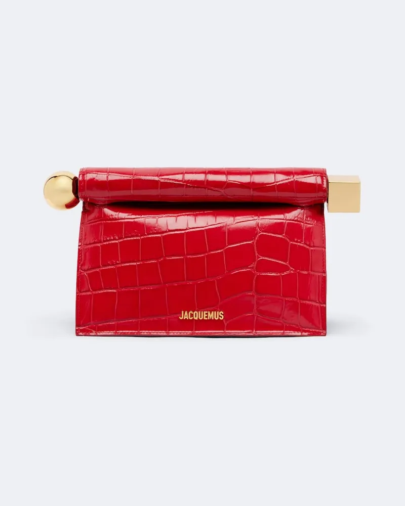Jacquemus Clutch Rond Carré Small aus Leder Rot
