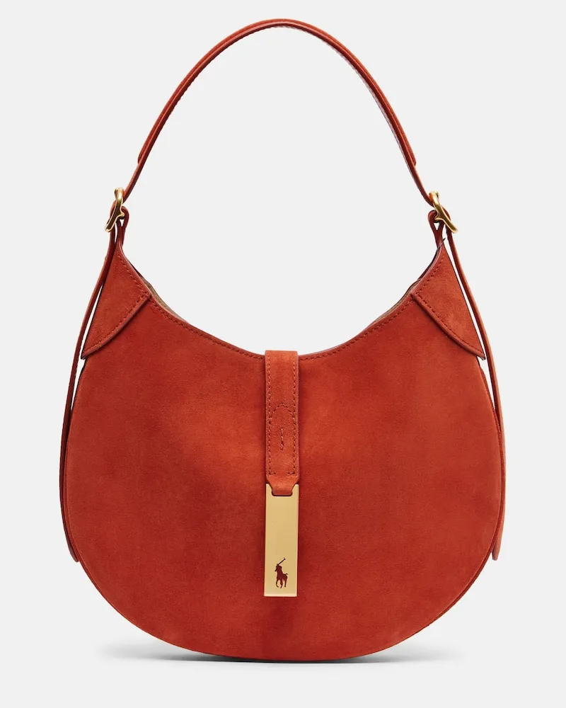 Ralph Lauren Tote Bag Polo Id Medium aus Veloursleder Orange