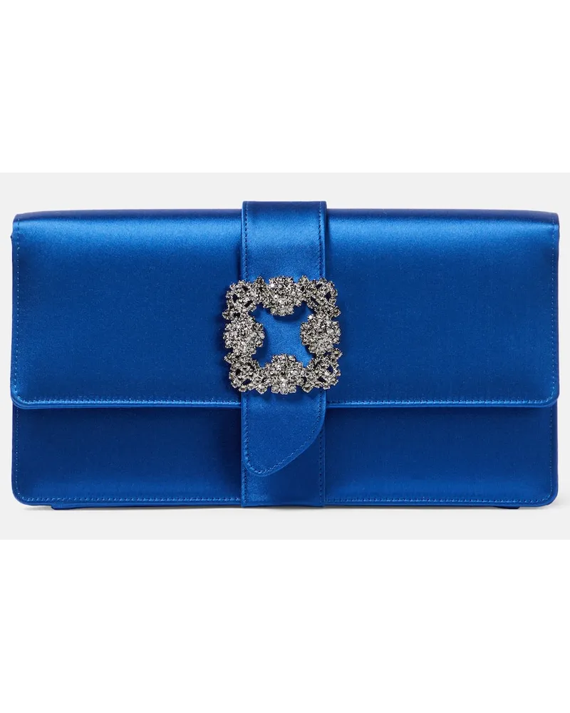 Manolo Blahnik Clutch Capri aus Satin mit Kristallen Blau