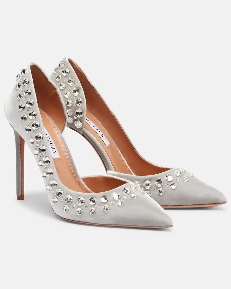 Aquazzura Pumps Cosmic Love aus Samt mit Kristallen Grau