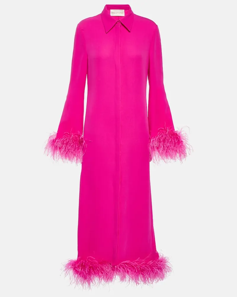 Valentino Garavani Hemdblusenkleid aus Seide mit Federn Pink