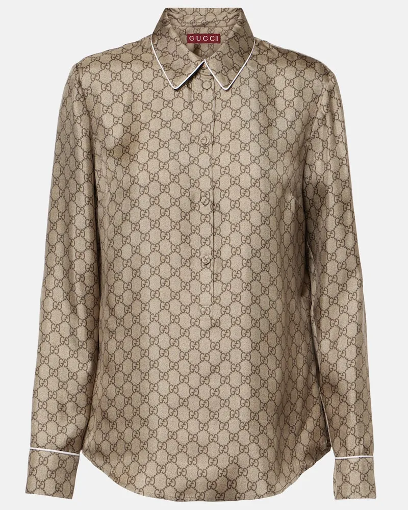 Gucci Hemd GG aus Seiden-Twill Beige