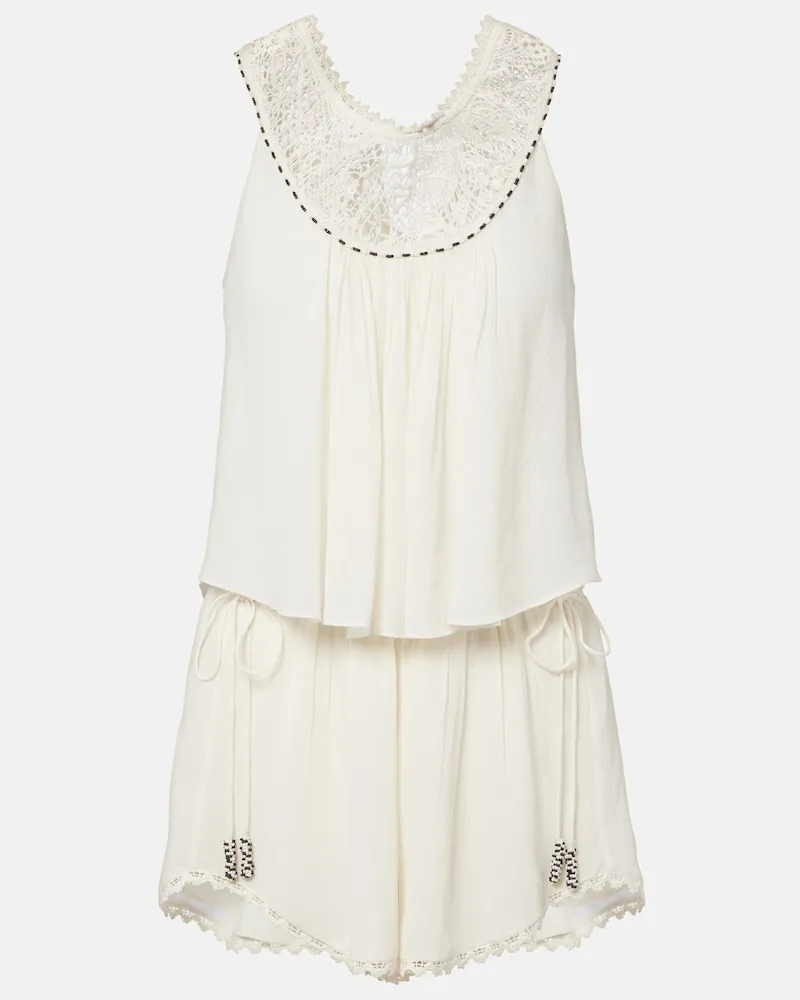 Isabel Marant Verzierter Playsuit Nilany aus Seide Weiß