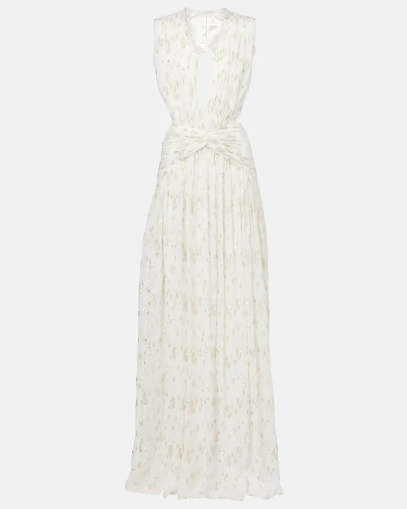 COSTARELLOS Robe Luccia aus Seiden-Jacquard Weiß
