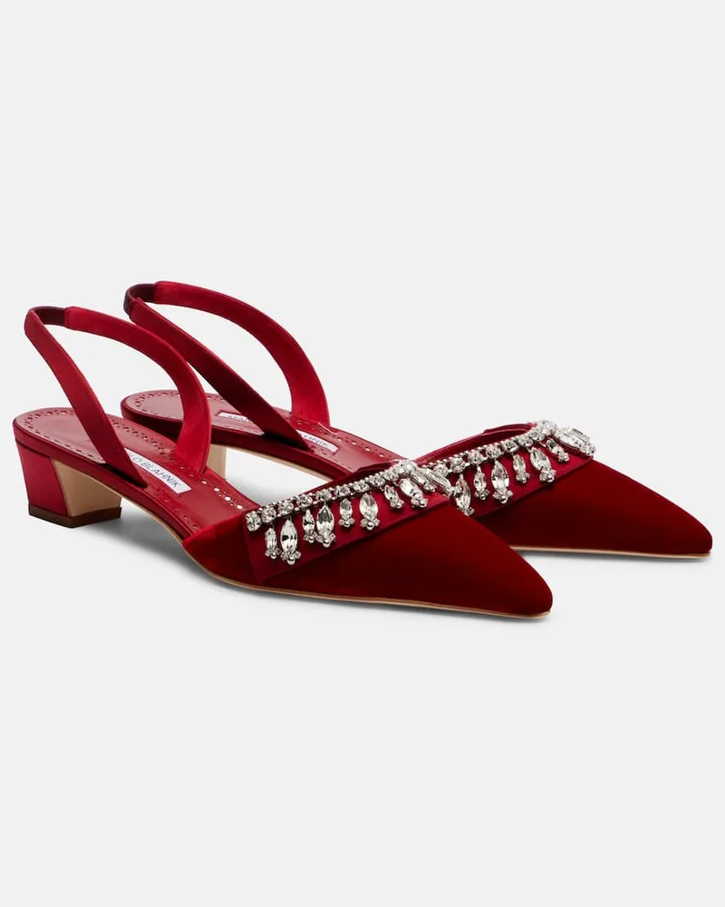 Manolo Blahnik Verzierte Slingback-Pumps Bequila 30 aus Samt Rot