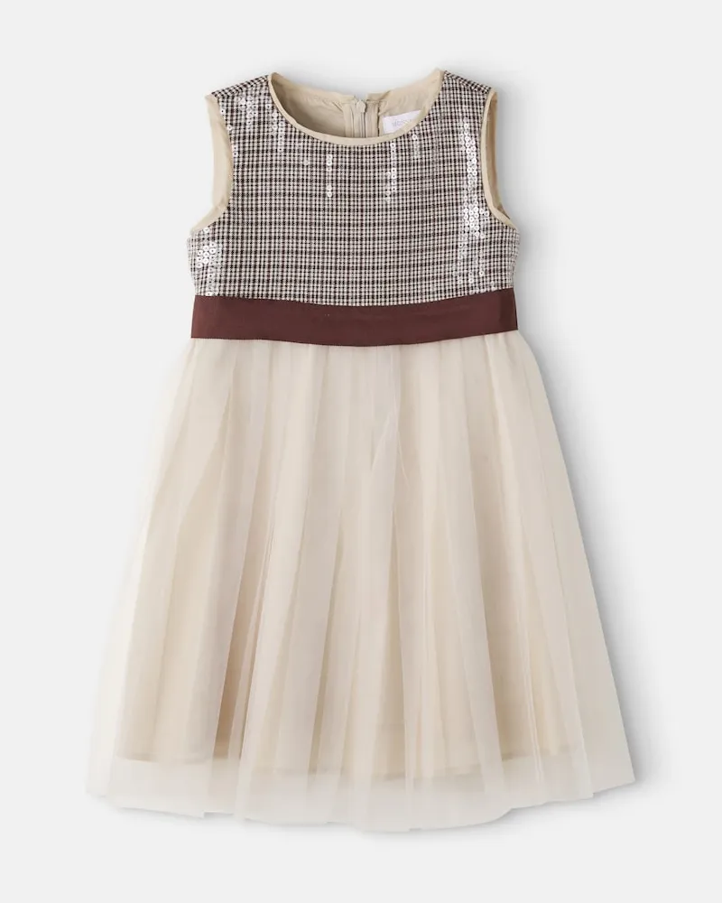Monnalisa Kleid aus Tüll mit Pailletten Braun