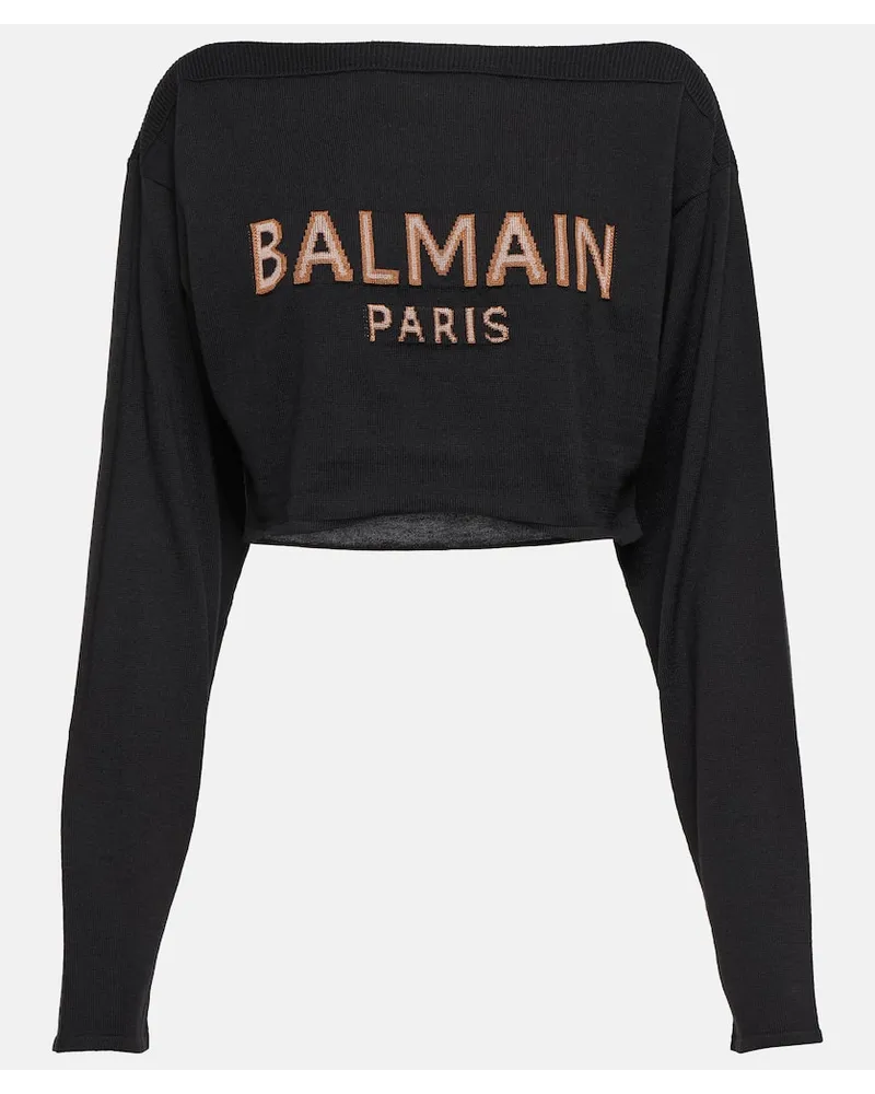 Balmain Cropped-Pullover aus einem Wollgemisch Schwarz
