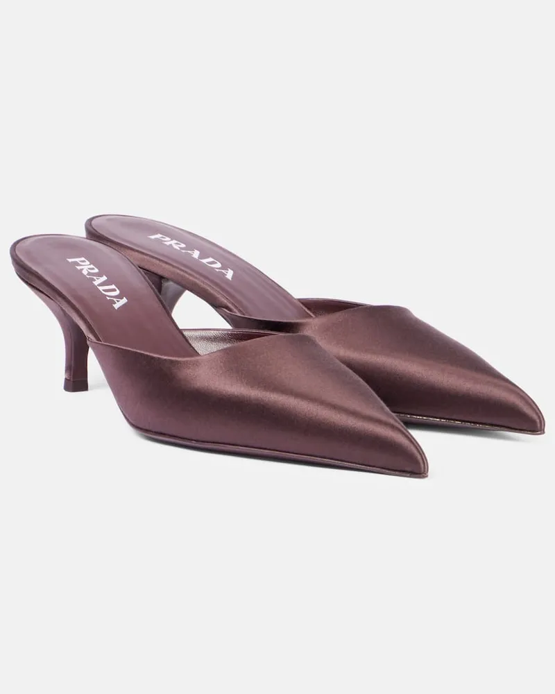 Prada Mules aus Satin Burgunderrot
