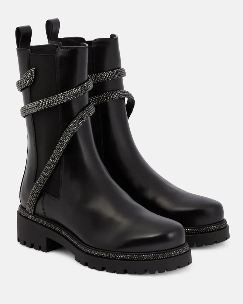 René Caovilla Ankle Boots aus Leder Schwarz