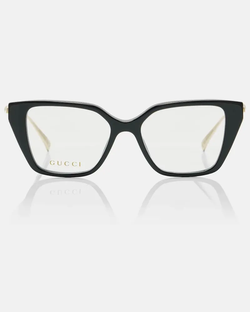 Gucci Cat-Eye-Brille Interlocking G mit Zierperlen Schwarz