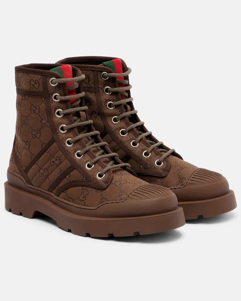 Gucci Schnürstiefel New Sherlin GG aus Canvas Braun