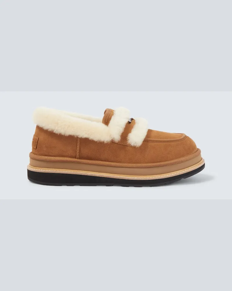 Sacai X UGG Loafers aus Veloursleder und Shearling Beige