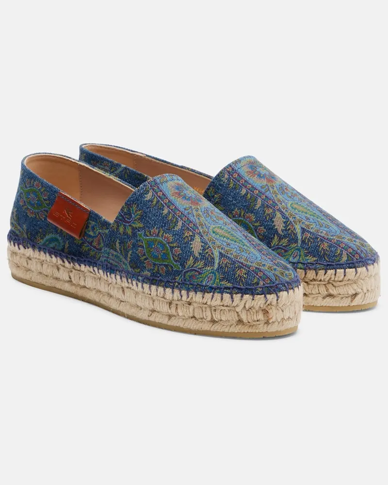 Etro Bedruckte Espadrilles aus Canvas Blau
