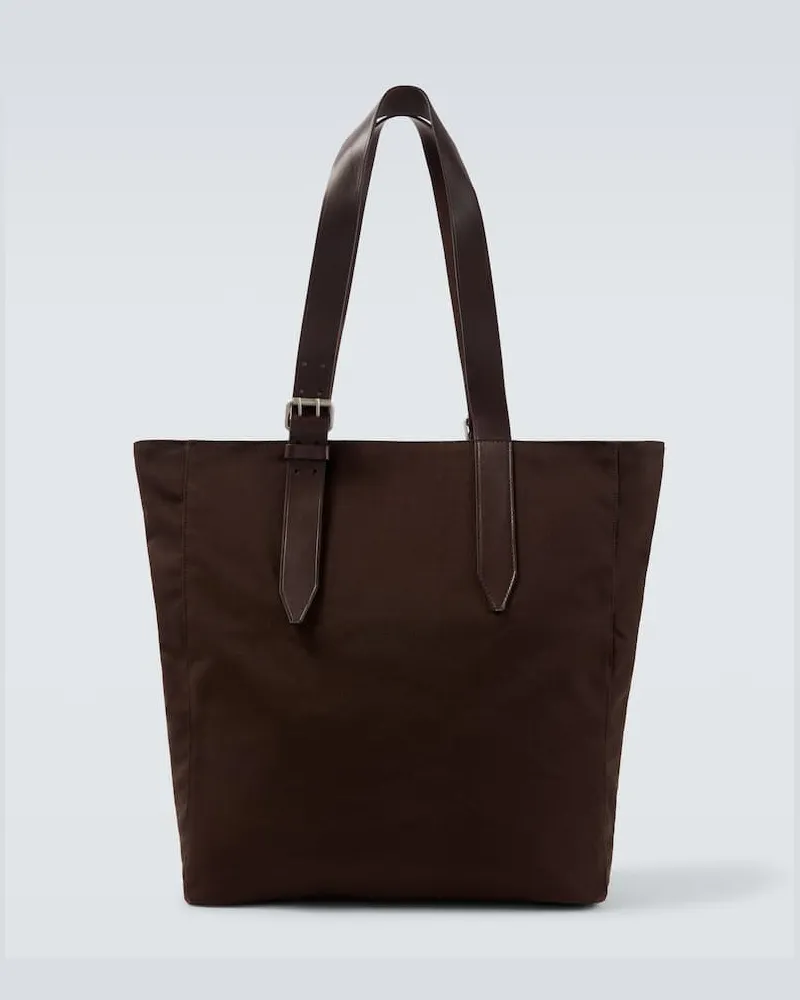 Dries van Noten Tote Bag aus Baumwoll-Canvas mit Leder Braun