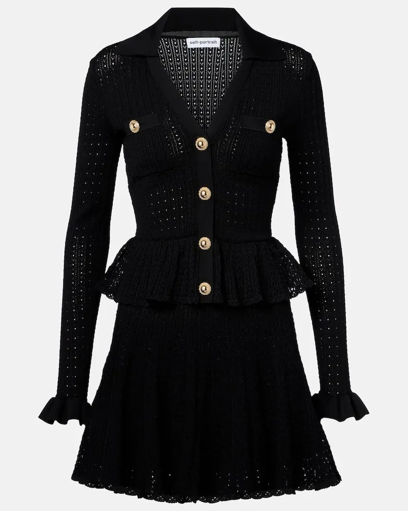 Self-Portrait Minikleid aus Pointelle-Strick Schwarz