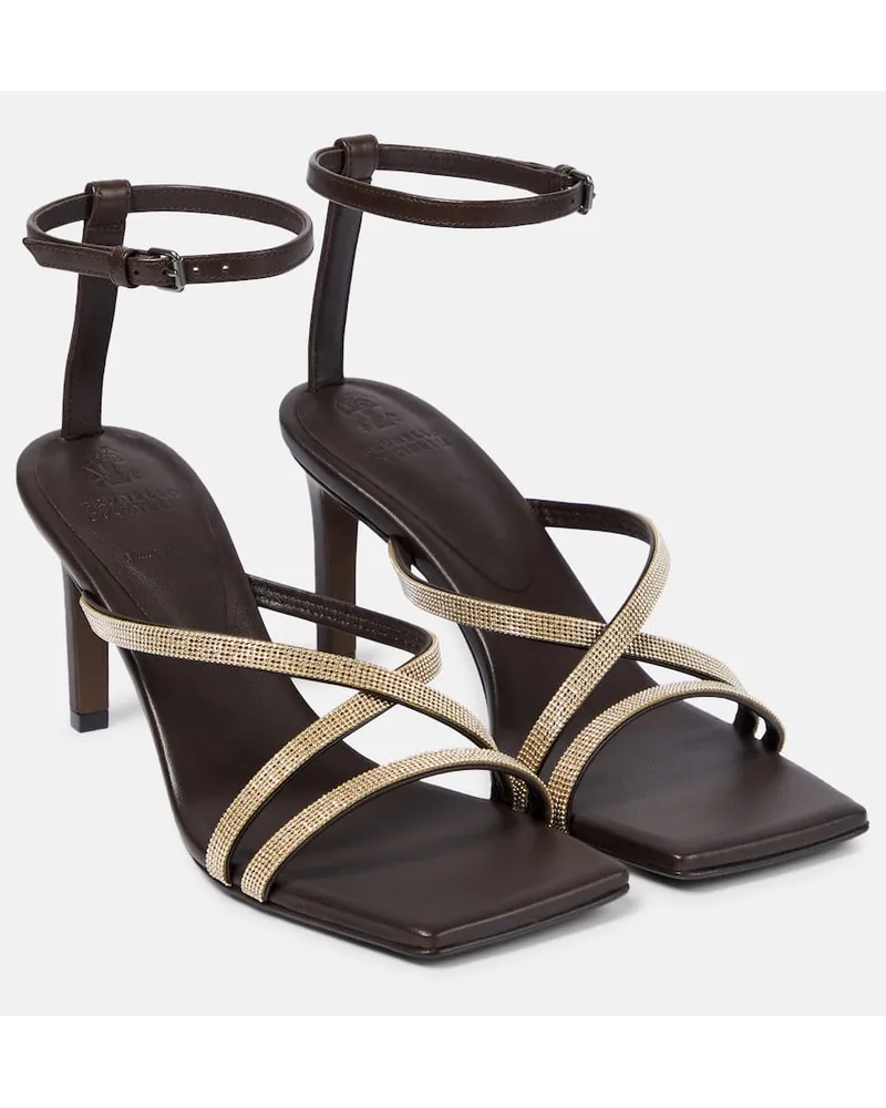 Brunello Cucinelli Verzierte Sandalen aus Leder Braun