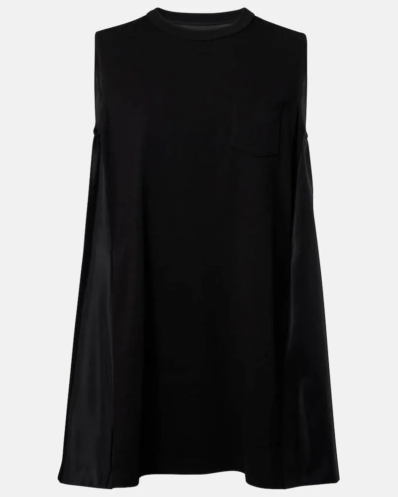 Sacai Minikleid aus Jersey und Twill Schwarz