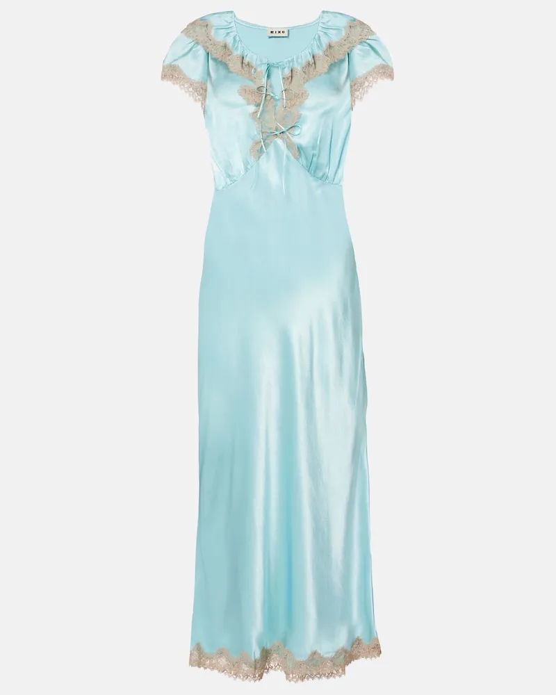 RIXO Midikleid Viviene aus Satin mit Spitze Blau