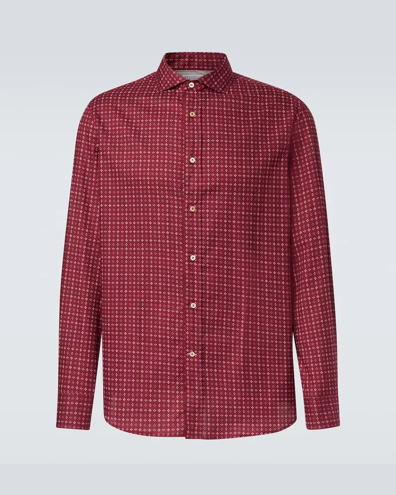 Brunello Cucinelli Hemd aus Baumwollpopeline Burgunderrot