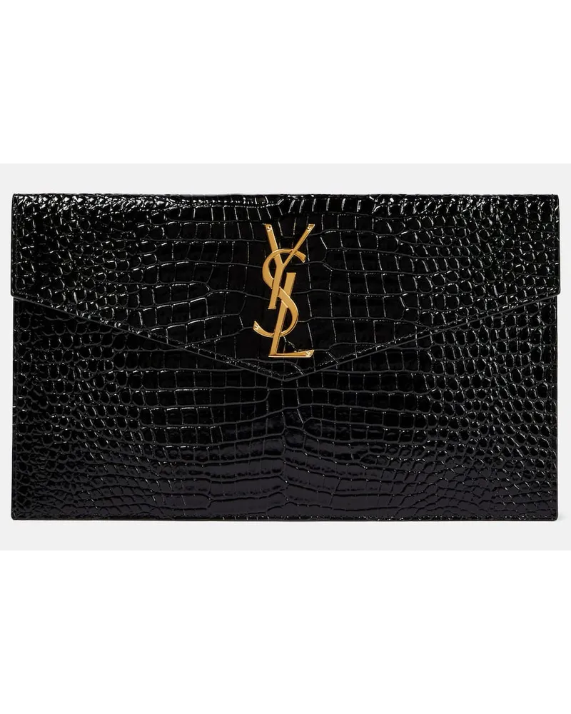 Saint Laurent Clutch Uptown aus Lackleder Schwarz