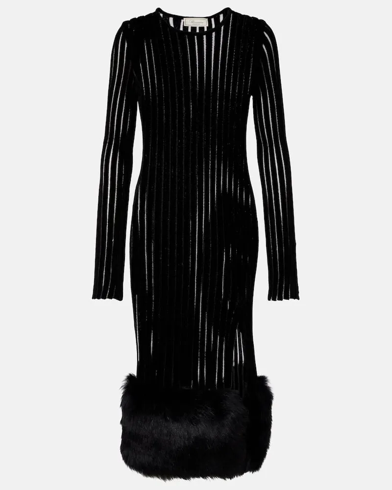 Blumarine Midikleid aus Samt mit Faux Fur Schwarz