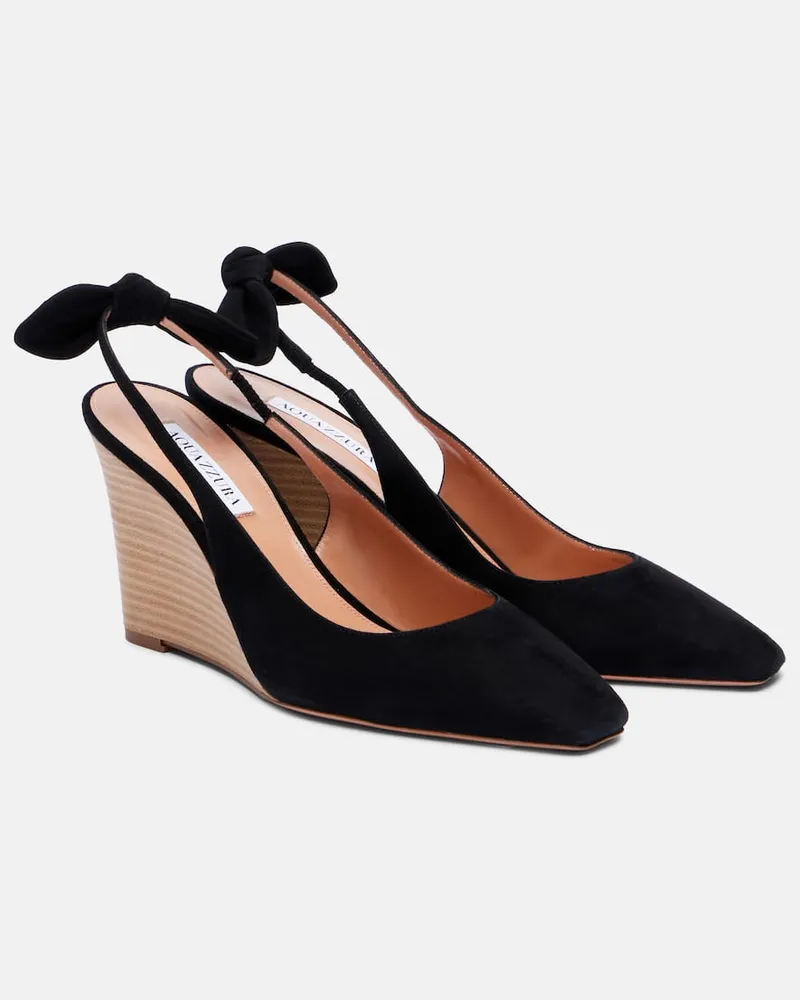 Aquazzura Wedges Very Bow Tie 85 aus Veloursleder Schwarz