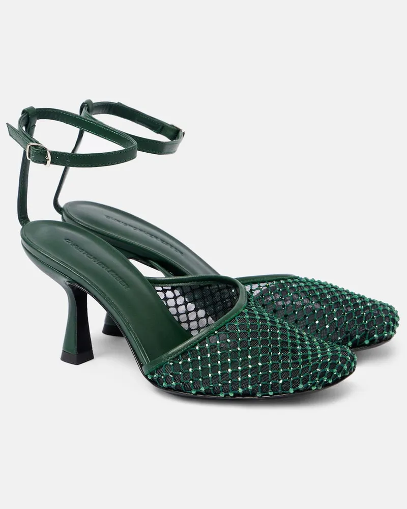 Christopher Esber Pumps Minette 80 aus Mesh mit Kristallen Grün
