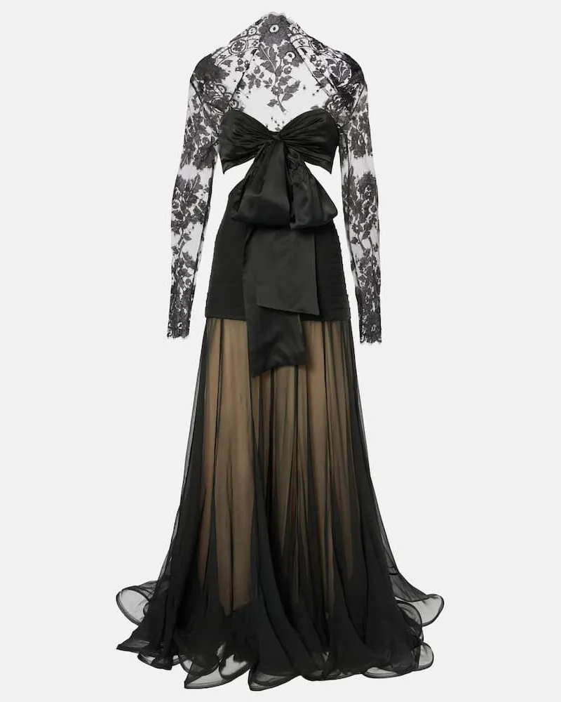 Zimmermann Robe Illustration Flounce aus Seide mit Spitze Schwarz