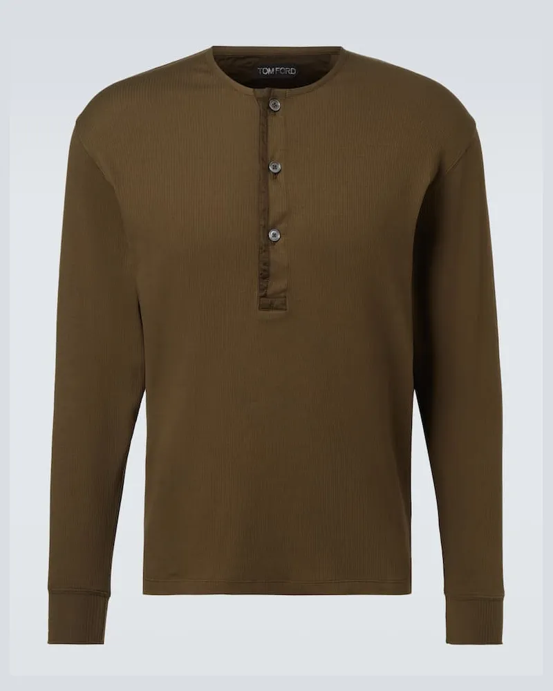 Tom Ford Henley-Top aus Rippstrick Grün