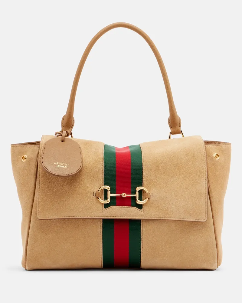Gucci Henkeltasche Paparazzo Medium aus Veloursleder Beige