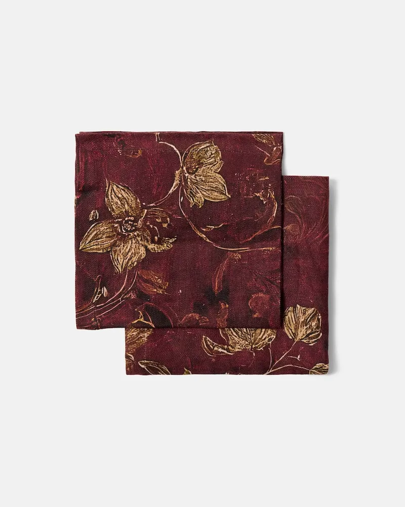 The House of Lyria Set aus zwei Servietten Myosotis aus Leinen Rot