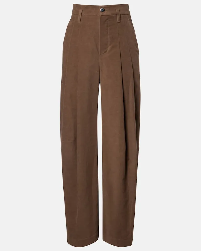Brunello Cucinelli Weite High-Rise-Hose aus Baumwolle Braun
