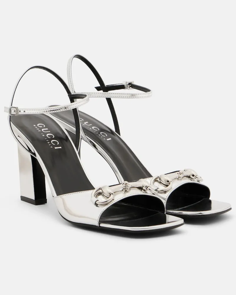 Gucci Slingback-Sandalen Signora Horsebit aus Leder Silber