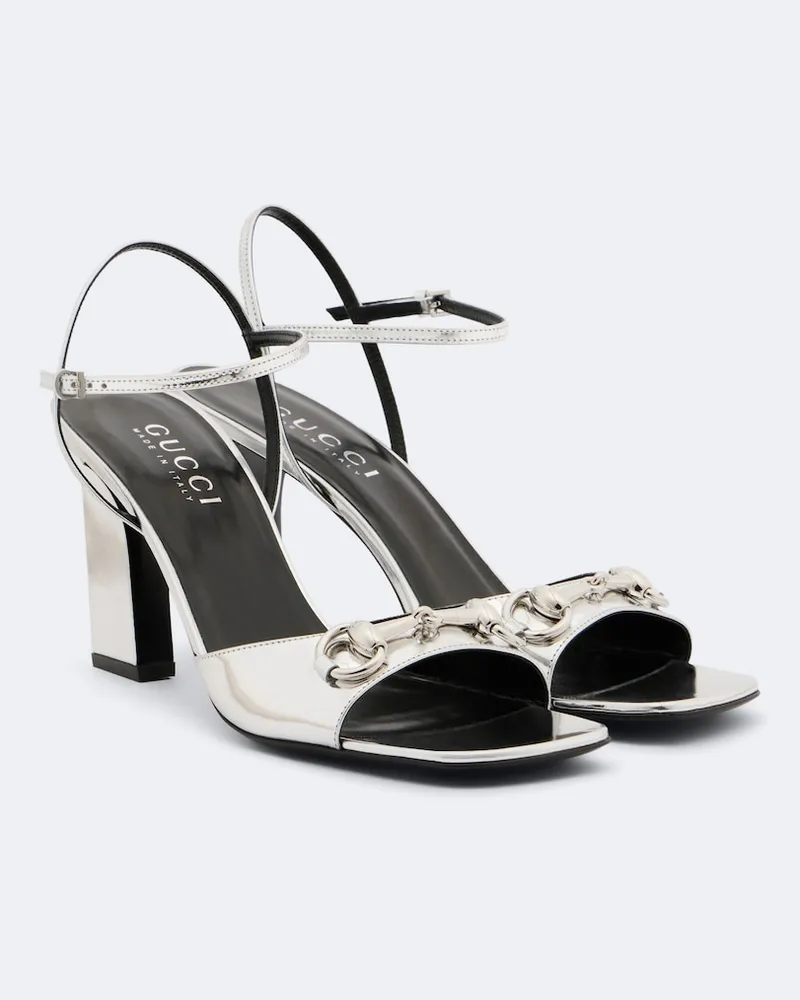 Gucci Slingback-Sandalen Signora Horsebit aus Leder Silber