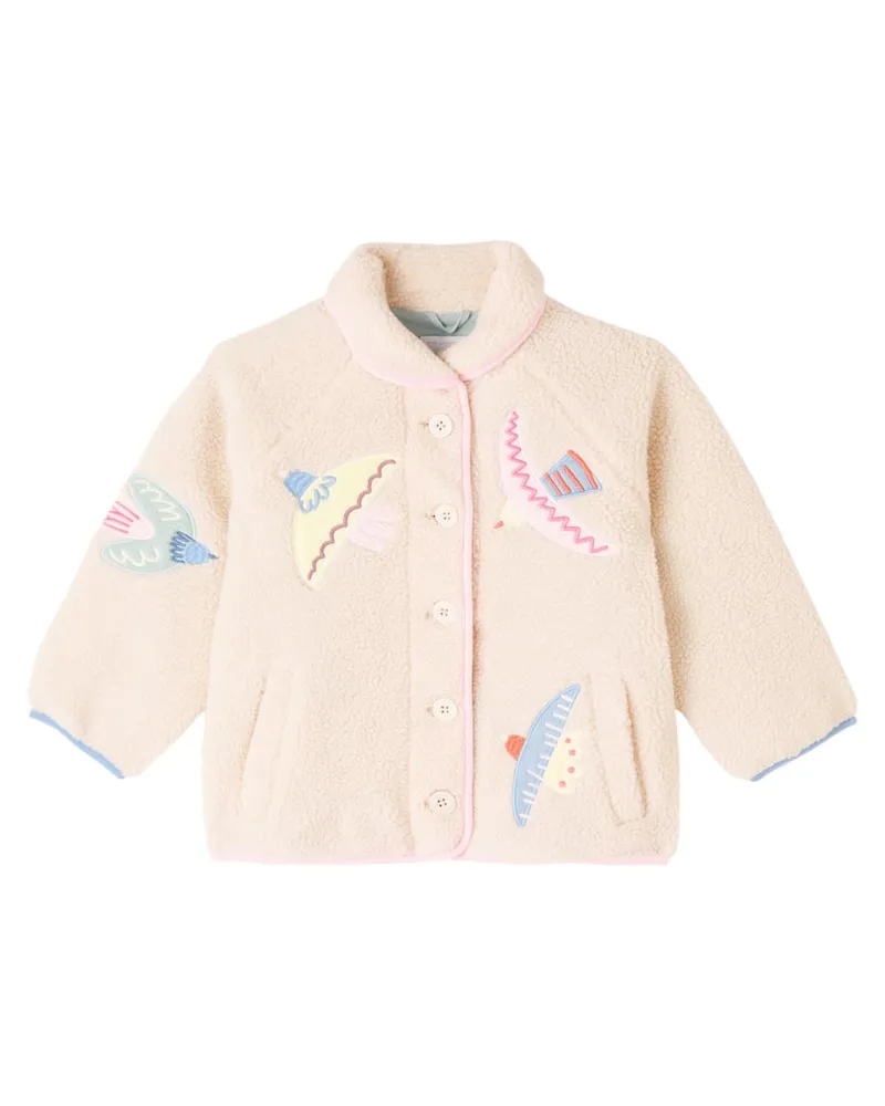 Stella McCartney Kids Bestickte Jacke aus Teddyfleece Beige
