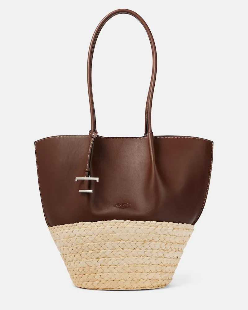 TOD'S Shopper aus Leder und Stroh Nude