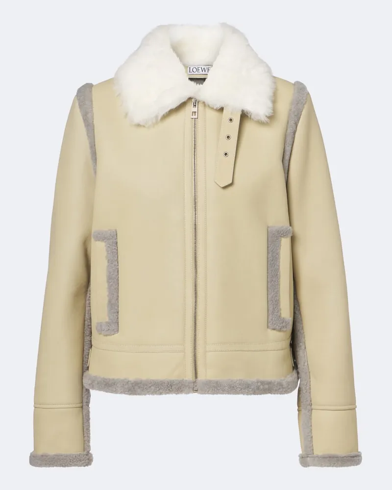 Loewe Lederjacke Double L mit Shearling Beige