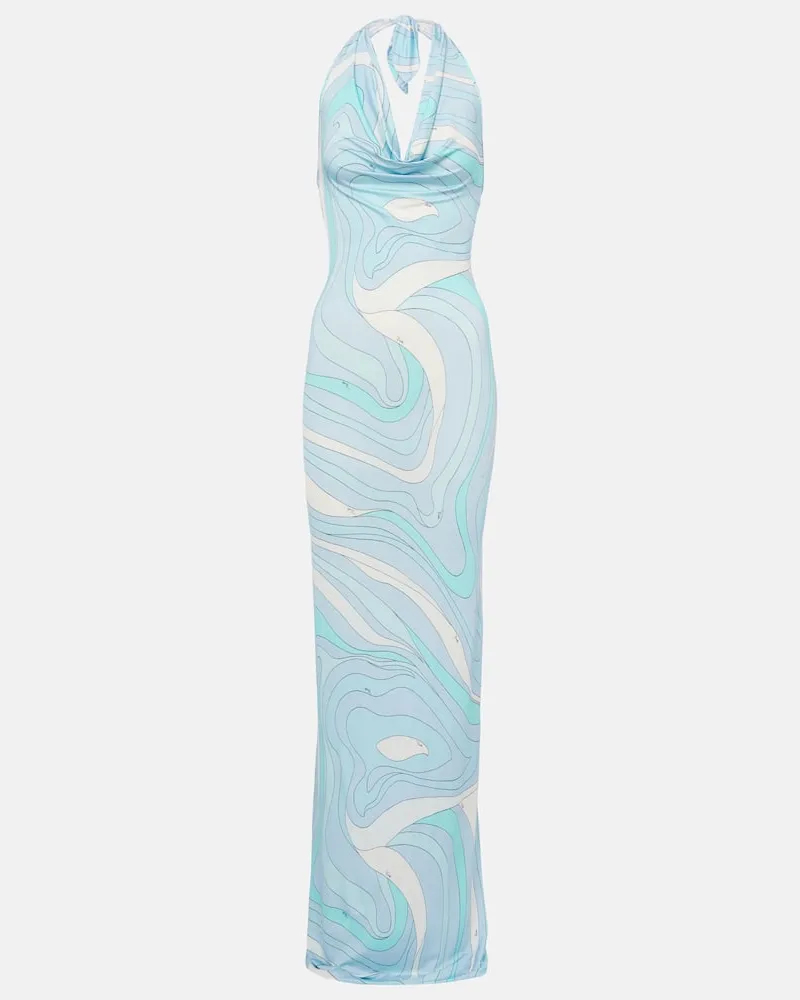 Emilio Pucci Maxikleid Marmo aus Satin Blau
